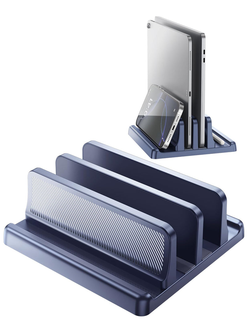 4 in 1 Vertical Laptop Stand Holder,Adjustable ABS Plastic Desktop Management Notebook Dock,Vertical Laptop Stand Space-Saving for All MacBook/Surface/Samsung/HP/Dell/Chrome Book(Drak Blue) Drak Blue