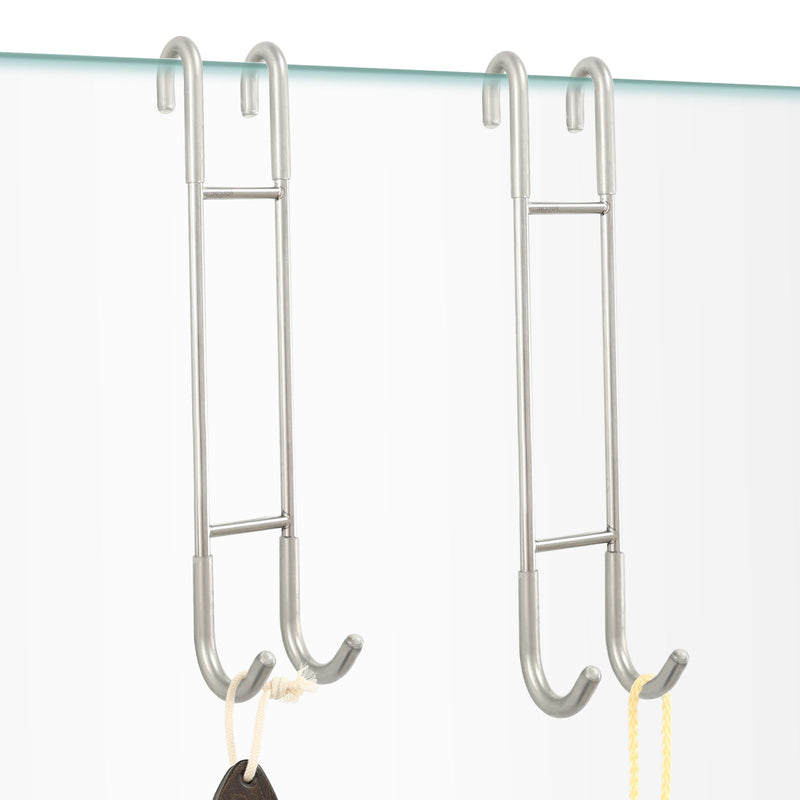 NINETREX Shower Door Hooks,Towel Hooks for Bathrooms Frameless Glass Door,Heavy Duty SUS 304 Stainless Steel Hook for Towels,Squeegee,Loofah,Shaver,Robe,2 Pack,Silver,10Inch 10Inch-2 Pack Brushed Nickel