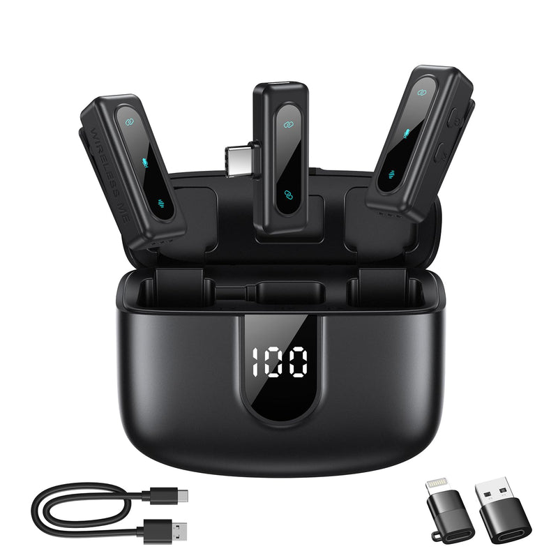 Wireless Lavalier Microphone for iPhone, Android & Laptops, Noise Cancellation, Auto Pairing, 24H Battery Life with Charging Case, USB C Mini Microphone for Vlogs, Interview, Podcasts, Live Streaming