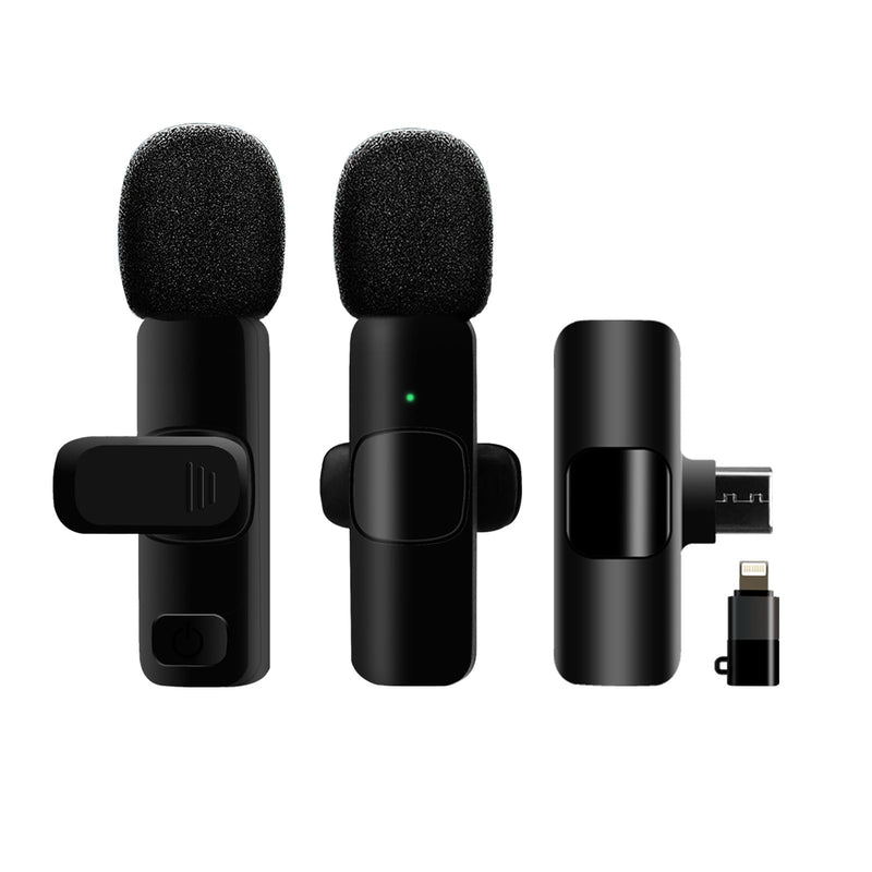 2-in-1 Wireless Lavalier Microphone for iPhone/Android/Camera/USB-C – Noise Cancelling Lapel Mic, 7-Hour Mini Clip-On Battery, for Vlogging, YouTube, TikTok, Live Streaming & Video Recording