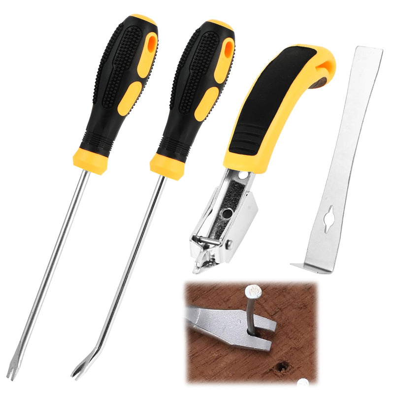Set of 4 Staple Remover with Tack Puller Tool, Upholstery Construction Nail Puller Remover Tool, Upholstery Stapler - Rubber Handles
