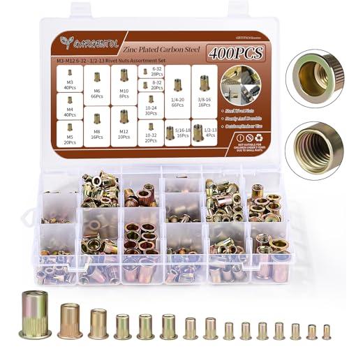 Rivet Nut Assortment Kit,Zinc Plated Carbon Steel Flat Head Threaded Insert