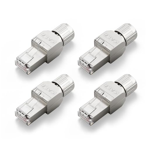 VCELINK Network Connector Cat7 Tool-Free RJ45 Connector Shielded | 4 x 10Gbps 600MHz Gold Plated Contacts PoE Enabled for 22-24AWG CAT6A/CAT6 Installation Cable for Home and Office