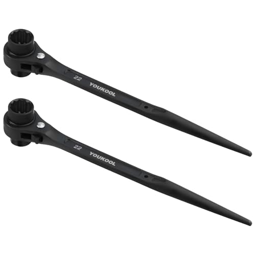 2-Pack 19mm x 22mm OR 3/4"×7/8" Ratcheting Scaffold Podger & Spud Wrench – 12-Point Double Ended Socket, Heavy-Duty Cr-V Steel Scaffold Tool,Black 2PC 19×22mm（Black)