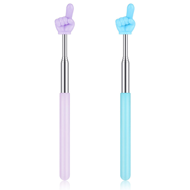 2pcs Finger Pointer Stick, Teacher Pointer Stick Retractable Hand Pointers Sticks Extendable Mini Pointers Finger Classroom Essentials for Effective Presentations (Blue, Purple)