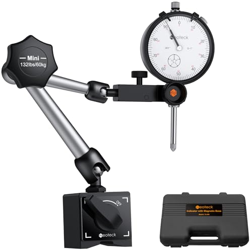 Neoteck Dial Indicator 0-1in/0.001in with 132lbs/60kg Magnetic Base Mini-132lbs/60kg Tensile Force Silver