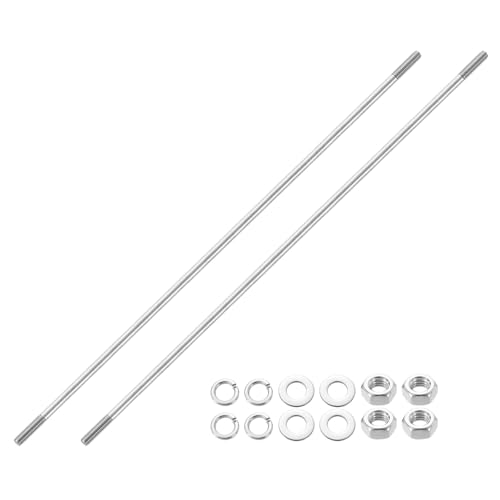 uxcell 2pcs Double Ended Stud Screws, M8x450mm 304 Stainless Steel Dual Threaded Rod Bolts with Nuts and Flat & Lock Washers Double End Threaded Stud Screw Bolt for House Maintenance 2