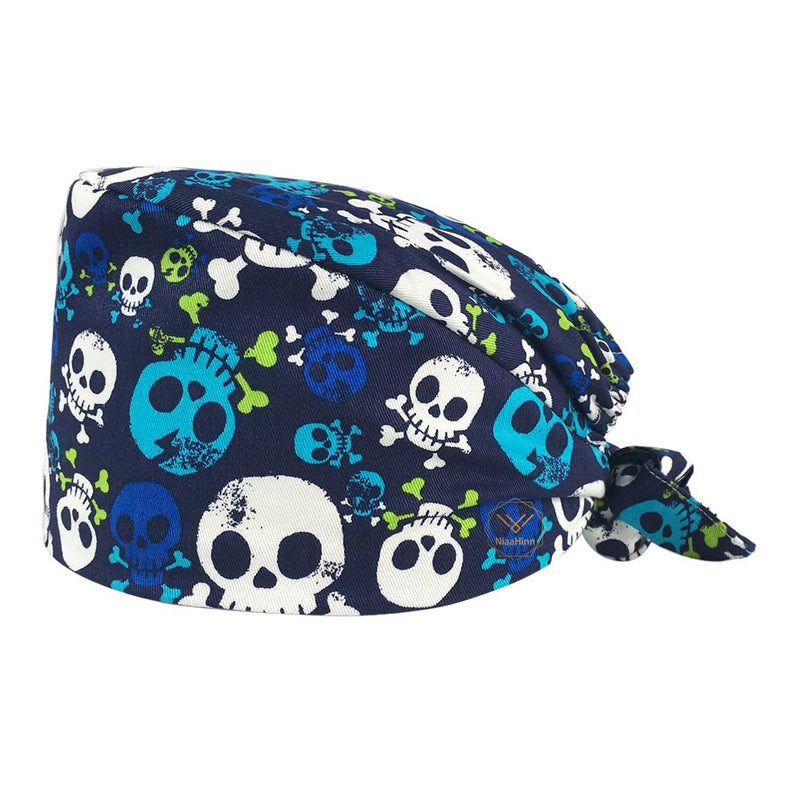 Surgical Cap - 100% Cotton - Standard Size - Funny Designs - Innovative & Comfortable Design - For Dentists, Vets & Medical Staff (Santa Muerte)) With Santa Muerte motifs