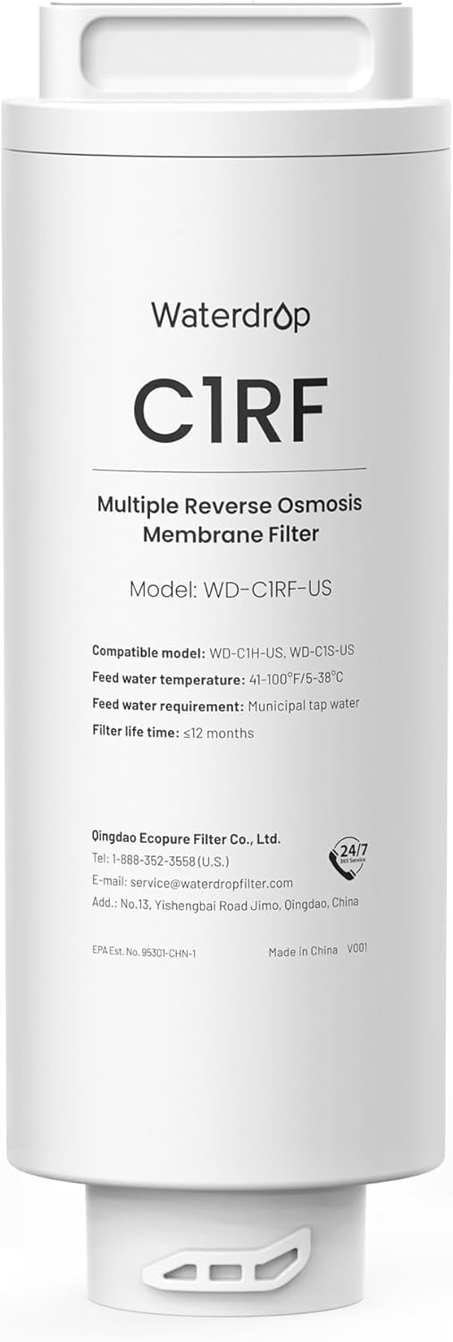 Waterdrop C1RF Filter, Replacement for Waterdrop C1S & C1H Countertop RO System, 12-month Lifetime