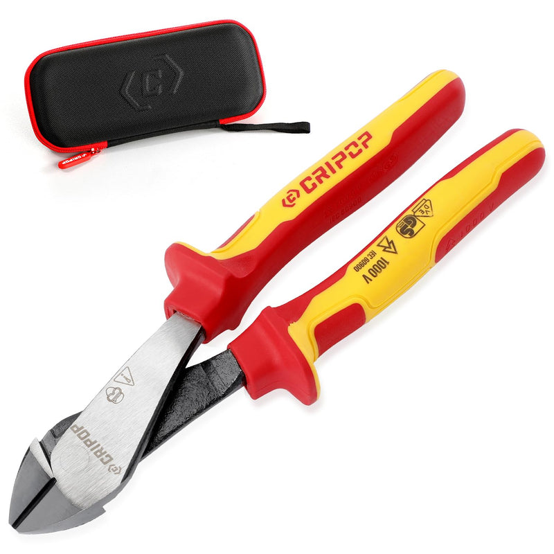 8 Inches Insulated Diagonal Cutters with Tool Storage Box, 1000V Insulated High Leverage Electrician Diagonal Cutting Pliers for Cutting Wires