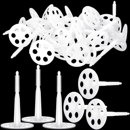 Wonderjune 100 Pcs 4" Plastic Insulation Masonry Fasteners 2.4" Washers Heavy Duty Plastic Concrete Anchors Pins Rigid Foam Board Insulation Fasteners for Concrete, Brick, Masonry Walls