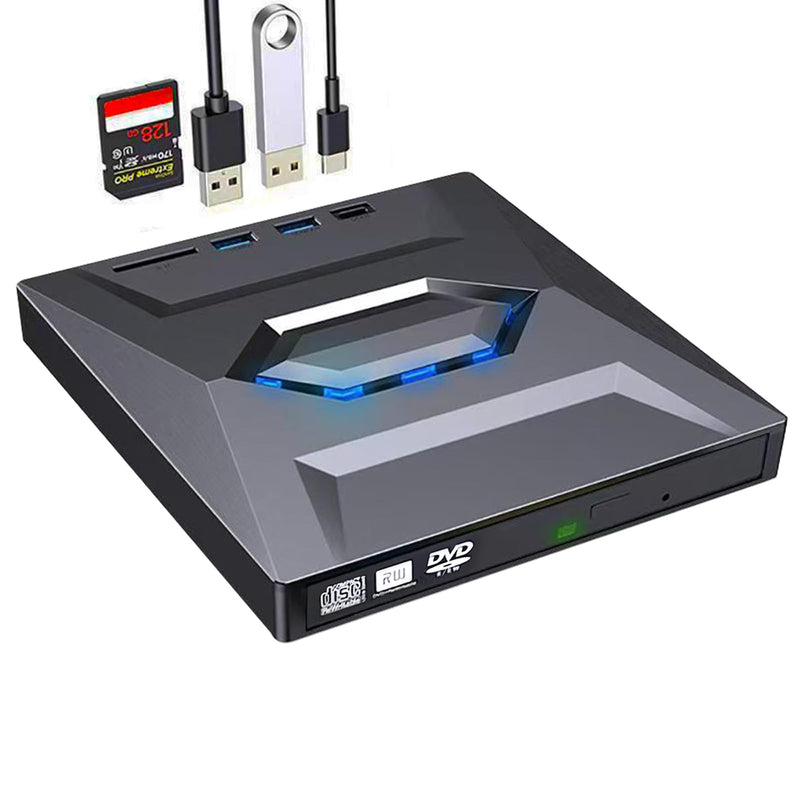 External CD/DVD Drive for PC and Laptop - 5-in-1 USB C Portable DVD Player with SD Card Slot & 3 USB Ports - High-Speed CD Burner Compatible with Mac, Windows 11/10/8/7, Linux