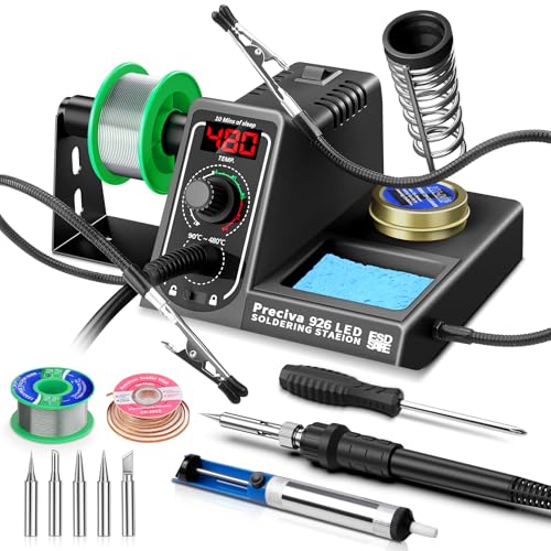 Preciva Soldering Station, 926 LED Max. 130 W Soldering Iron 90-480 °C, Includes 2 Helper Hands, 5 Tips, Desoldering Pump, Ideal for Electronics Repair, Model Making DIY ‎926 LED