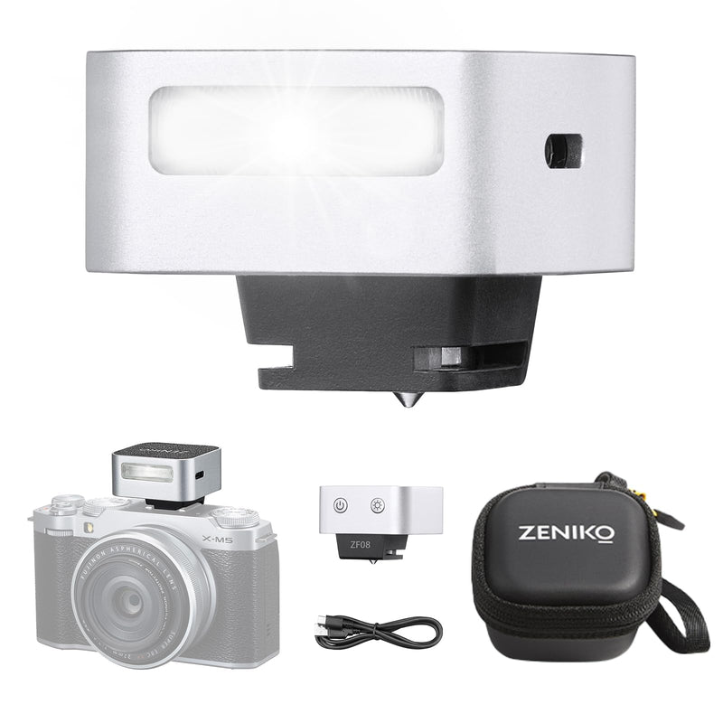 ZF08 Mini Camera Flash Speedlite - Aluminum Hot Shoe Flash with 5 Power Levels, CCT 6500K±200K, <3s Recycle，Continuous Flash, Compatible Sony/Canon/Nikon/Fuji/Olympus/Panasonic/Leica （Silver） ZF08 Silver