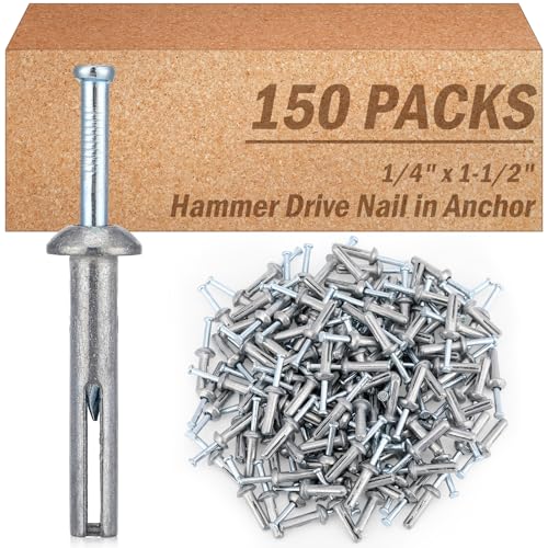 Shimeyao 150 Pcs 1/4" x 1-1/2" Hammer Anchors Galvanized Concrete Masonry 1/4" x 1-1/2"
