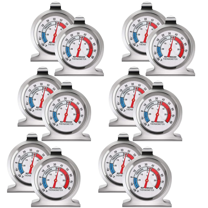 12 Pack Refrigerator Freezer Thermometer Classic Large Dial Fridge Thermometer Stainless Steel Kitchen Cooking Thermometers with Red Indicator -20 ℉ to 80 ℉/ -30 ℃ to 30 ℃