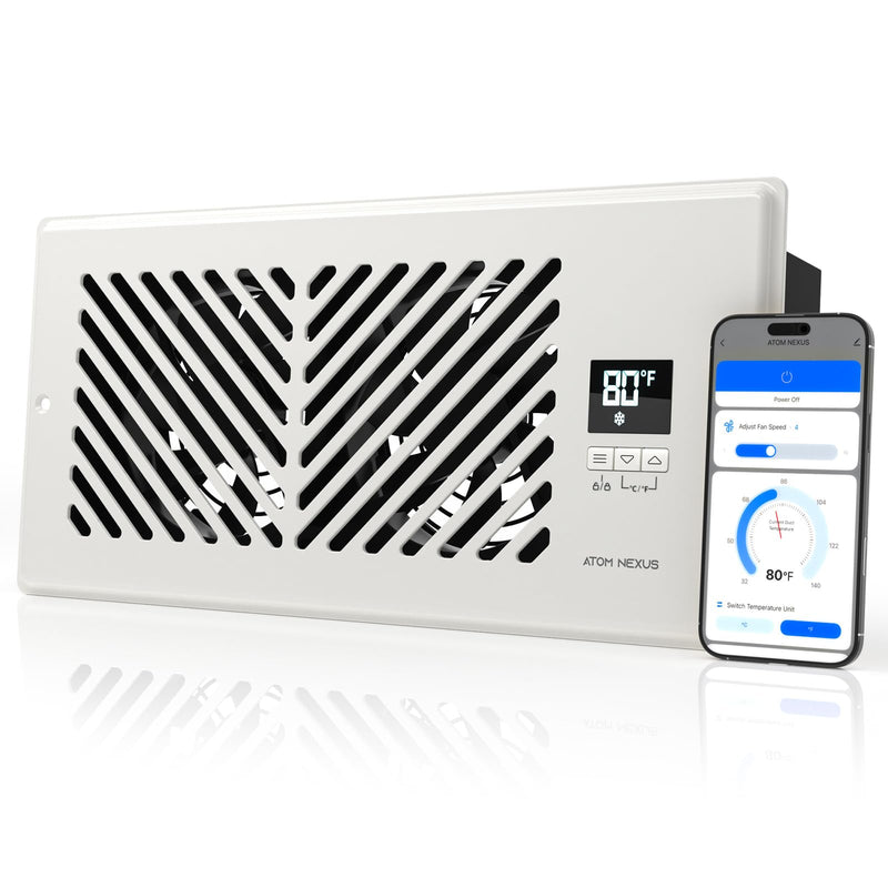 Quiet Register Booster Fan, Smart Vent Booster Fan with Thermostat Control & Remote Control, 10-Speed Control Heating Cooling AC Vent (White, 4 x 10 inch - APP) White