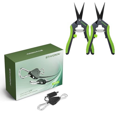 6-Pair 1/8 Inch Adjustable Grow Light Hanger and 6.5 Inch Gardening Scissors Hand Pruner Pruning Shear with 1-Pack Straight & 1-Pack Curved Stainless Steel Blades Set