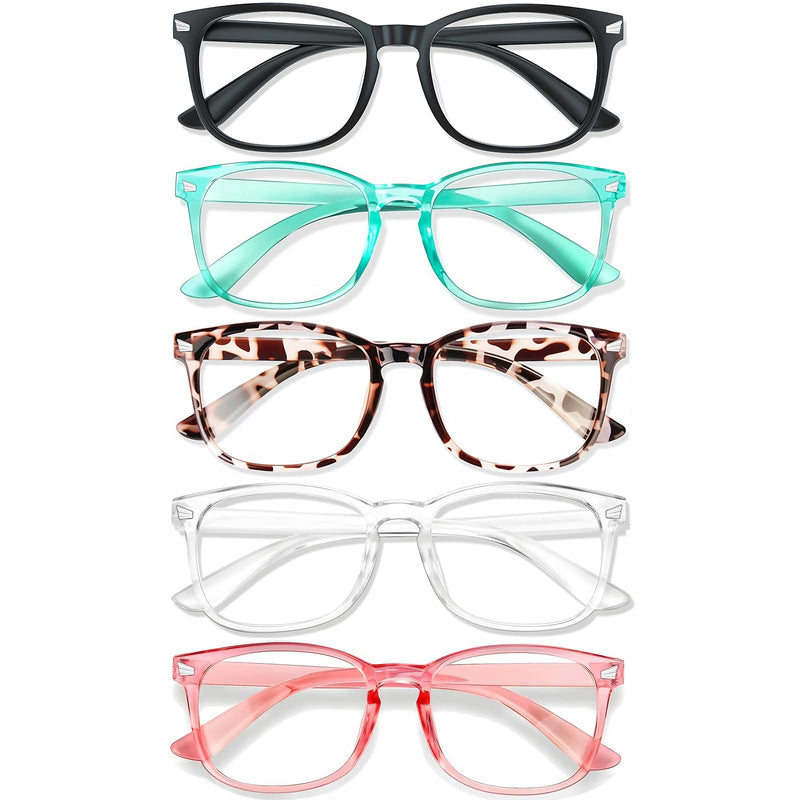 Blue Light Glasses for Woman Men | 99% Blue Light Blocking Glasses for Computer Gaming TV Phone Screen Square Frame | Anti Eyestrain & UV Glare Protection - 5 Pair 5 Pack Mix Color-8 Clear