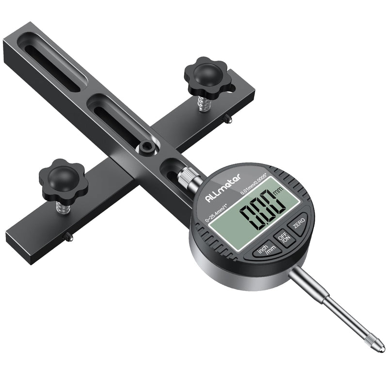Table Saw Alignment Tool with Digital Dial Indicator,0.0005" Precision Calibration Gauge for Blade,Fence & Arbor Runout,Fast Setup CNC Aluminum Design,Fits Standard 3/4" (19mm) Miter Slots Black 0-1 Inch