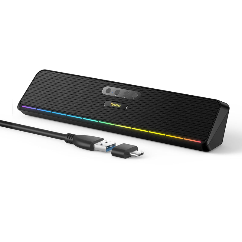 Desktop Computer Speakers for Laptop Tablet, Wired USB Mini Sound Bar Speaker with Stereo Sound, Vibrating Diaphragms, Flowing LED, Plug-n-Play PC Speakers Computer Sound Bar, Bluetooth & USB Input