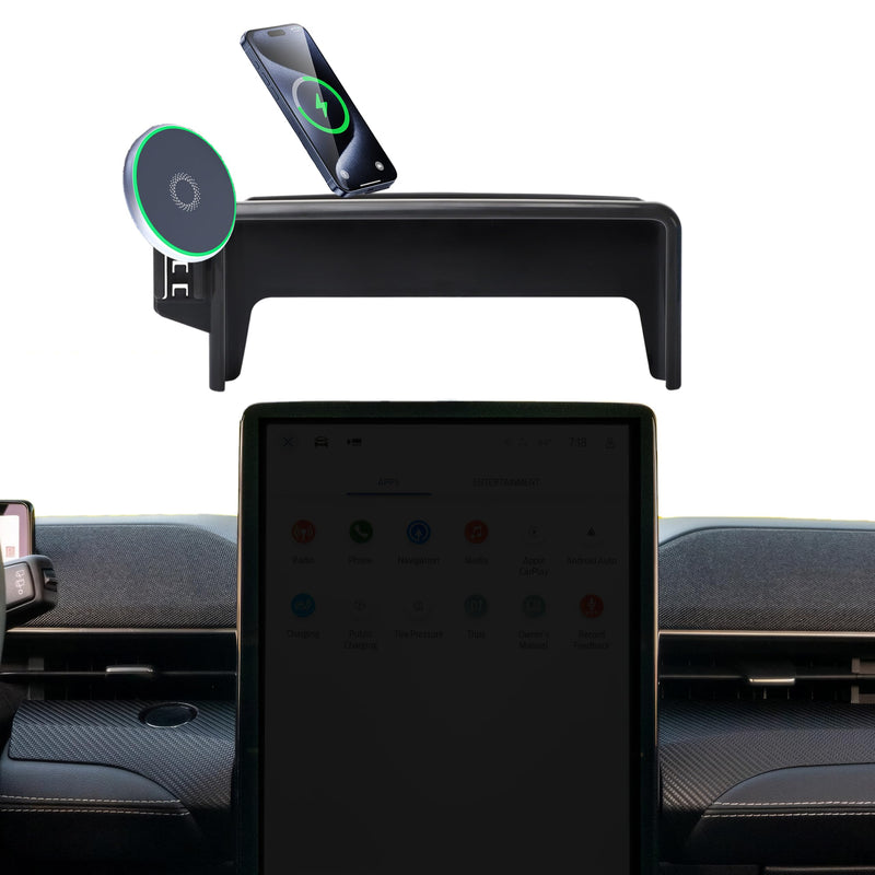 Car Phone Holder for 2021-2025 Ford Mustang Mach-E Accessories Apply to 15.5 Inch Touch Screen 15W Fast Wireless Charger Screen Fixed Clip Cell Phone Mount Hands-Free 360 Degree Rotation