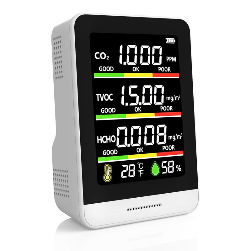 22 HOBBIES Air Quality Monitor Indoor,8-in-1 Smart Air Quality Tester with CO2, TVOC, HCHO, AQI, Temperature & Humidity, Real Time Display, Battery Powered, for Home & Office(White) White