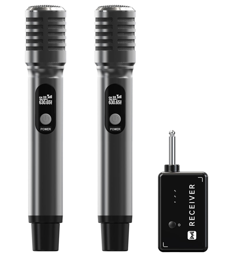 Wireless Microphones, Microphone with One-to-One Chip Connection and Rechargeable Receiver, 40H Duration, 200FT Range Receiving, Less Latency, Metal construction Microphone for Singing