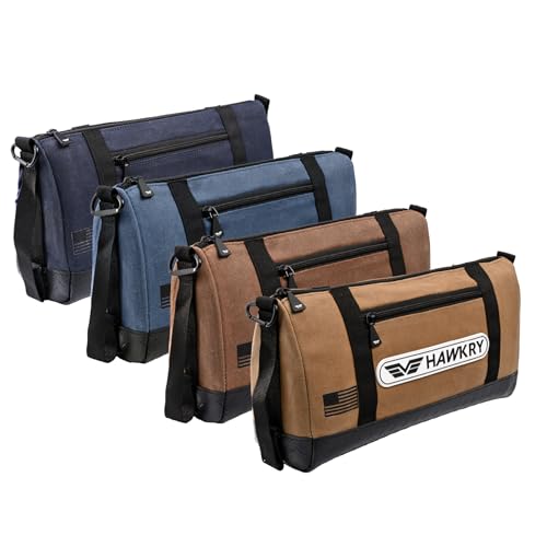 HAWKRY Canvas Tool Pouch Set (4 Pack) – Heavy Duty Tool Organizer Bags with Zipper, Durable Small Tool Bags for Electricians, Contractors, Mechanics and Hardware Storage White Blue, Brown, Blue, Beige
