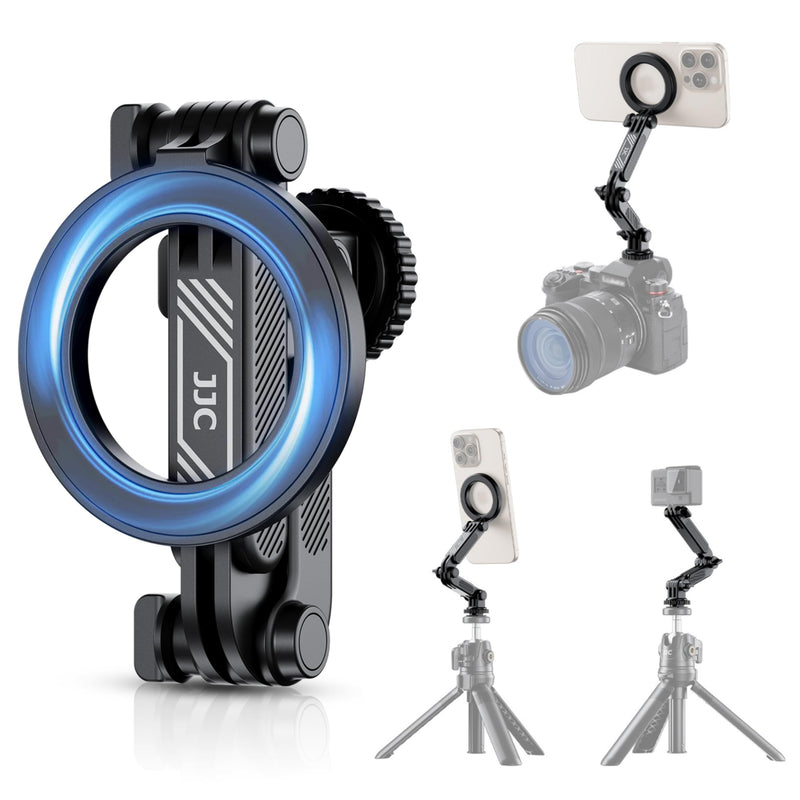 JJC Magnetic Cold Shoe Mount for iPhone 16 15 14 13 & Action Camera, with 1/4" 20, Foldable Detachable Hot Shoe Phone Holder for Magsafe, for DJI OSMO Action 5 Pro 4 3, Hero 13 12 11, Insta360 Ace Magnetic Cold Shoe Mount with 1/4"-20