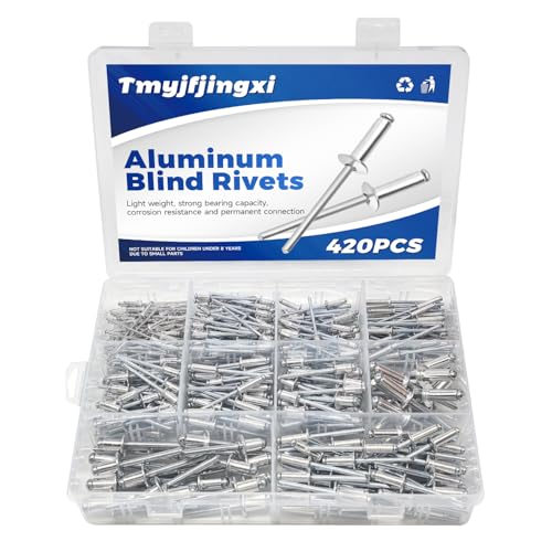 420PCS Pop Aluminum Rivets Assortment Kit 10Sizes Blind Rivets for Metal 3/16′′ 1/4′′ 3/8′′ 1/2′′ 3/32′′ 5/16′′ 1/8′′ 5/32′′ 5/8′′ YY010-420 420PCS