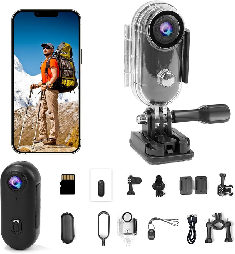 Li&Lu 4K Thumb Action Camera, Sports & Action Video Cameras Portable for Cycling, Motorcycle (with 64G-Card, Black) 4K High Configuration