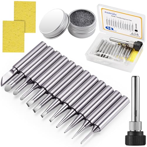 900M-T Soldering Tips, Pack of 12 Soldering Iron Tips & Soldering Tip Cleaner | Ersatzlötspitzen für Lötstationen, Bleifreie Lötkolben Lötspitze für Lötpistole, Lötstation & Schweißen, Löten (Silber)