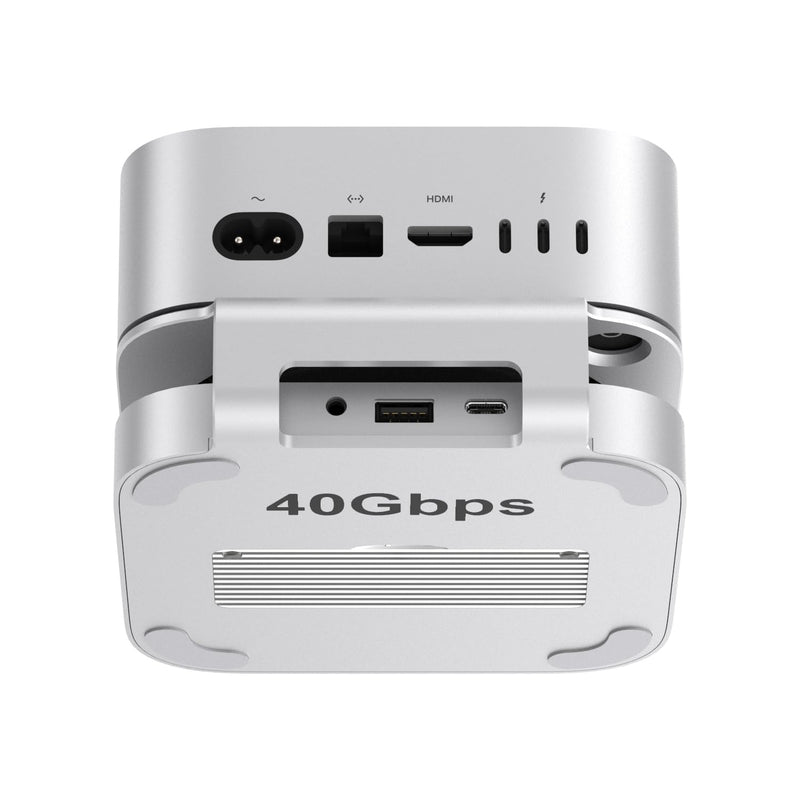 Qwiizlab 40Gbps Mac mini M4/M4 Pro Stand Hub with USB4 NVMe SSD Enclosure, USB-C Host, 3 USB-A 2.0, 3.5mm Audio, Supports M.2 PCIe up to 8TB, Compatible with Thunderbolt 4/5