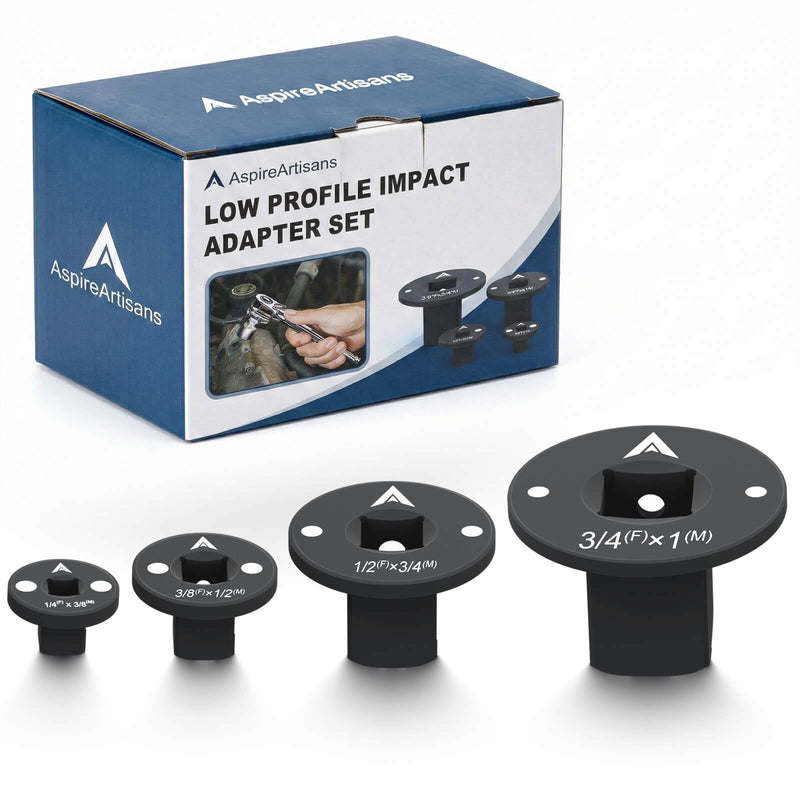Low Profile Impact Socket Adapter Set, 4-Piece Magnetic Nesting Design for Tight Spaces, Cr-Mo Steel Drive Conversion Kit 1/4 to 1 Inch