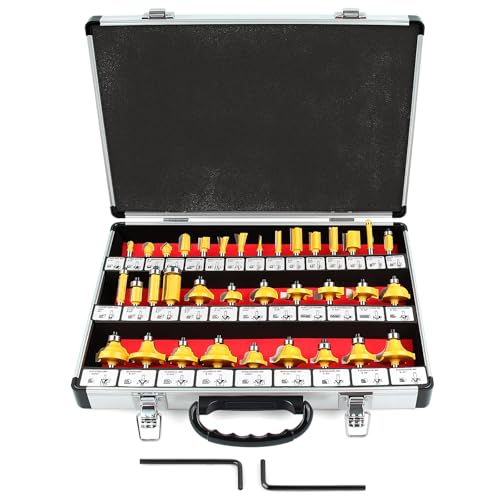 35PCS Router Bit Set 1/4" Shank - Carbide Tipped Woodworking Kit for Professionals & Beginners, Aluminum Alloy Box Included