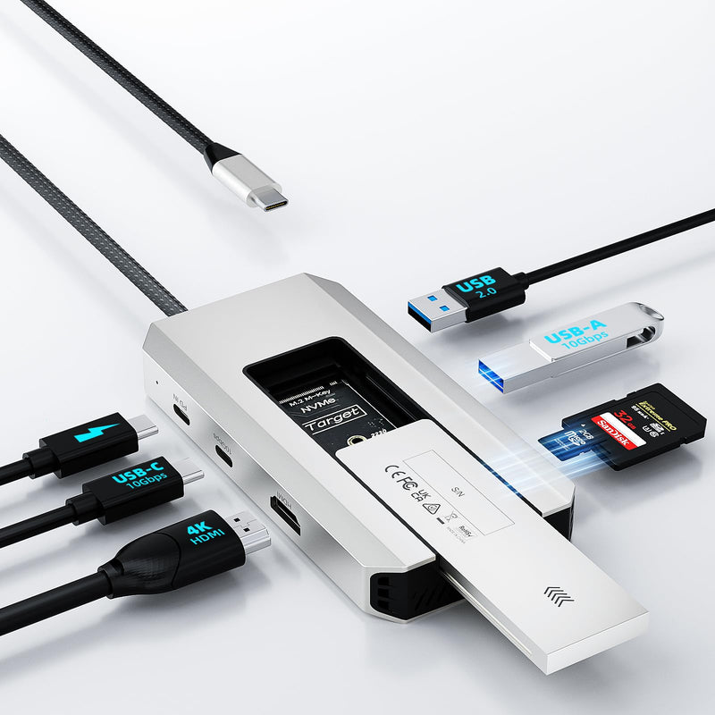 WAVLINK 8 in 1 USB C Hub with M.2 NVMe/SATA SSD Enclosure 10Gbps, 4K HDMI, USB-C/A 10Gb, 100W PD, Aluminum Alloy USB C SSD Enclosure for M.2 NVMe SATA SSD forM1/M2/M3/M4 macOS Systems