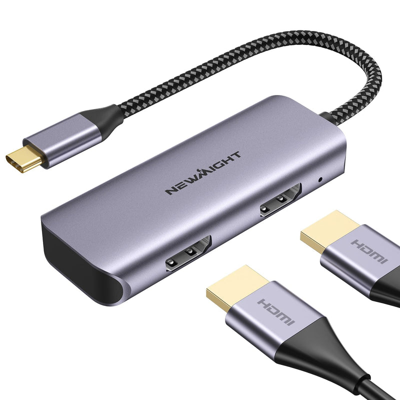 USB C to Dual HDMI Adapter, Newmight Dual Monitor Adapter Supports 4K@60Hz and Dual 4K@30Hz, Dual Monitor HDMI Splitter for MacBook, iPad, HP, Dell, iPhone 15/16 Series Gray