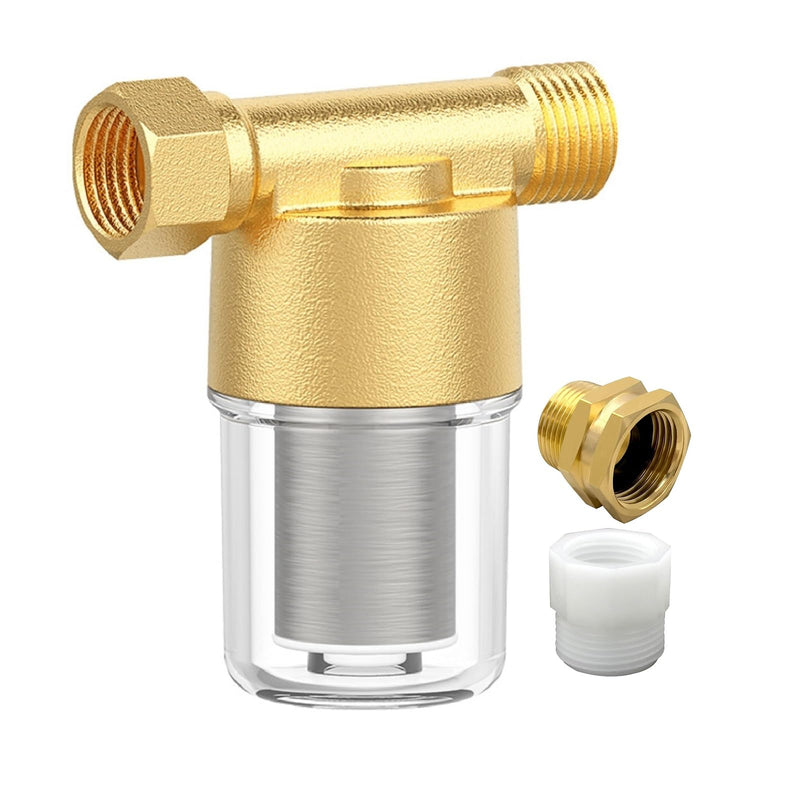 DR02 Reusable Brass Sediment Filter, 40 Micron Washer Water Filter, For Washing Machine, Heater, Faucet, RV, Protecting Appliances, Reduces Clothes Yellowing, Anti Scale Shower Filter