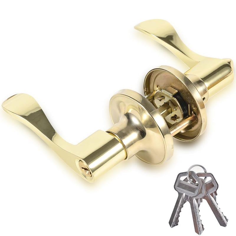 High-Security Stainless Steel Round Ball Door Handle with Lock & Key,Door Lever for Front Door, Bedroom, and Interior(Gold) Gold-Round-lever