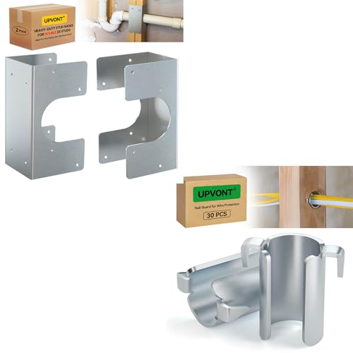 Stud Shoes for Double 2X Studs (2 PCS) & Nail Guards for Wire Protection (30 PCS), 16-Gauge Galvanized Steel – Thicker, IBC/IRC Code Compliant, NEC Compliant, Extra Durable
