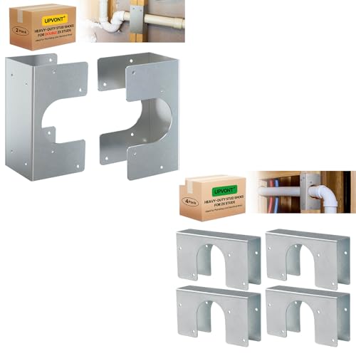 Double 2X Stud Shoes (2 PCS) & Single 2X Stud Shoes (4 PCS), 16-Gauge Galvanized, 6.25" Height, Fits Up to 2 3/8" OD Pipes – Thicker, Higher, IBC/IRC Code Compliant, Extra Durable