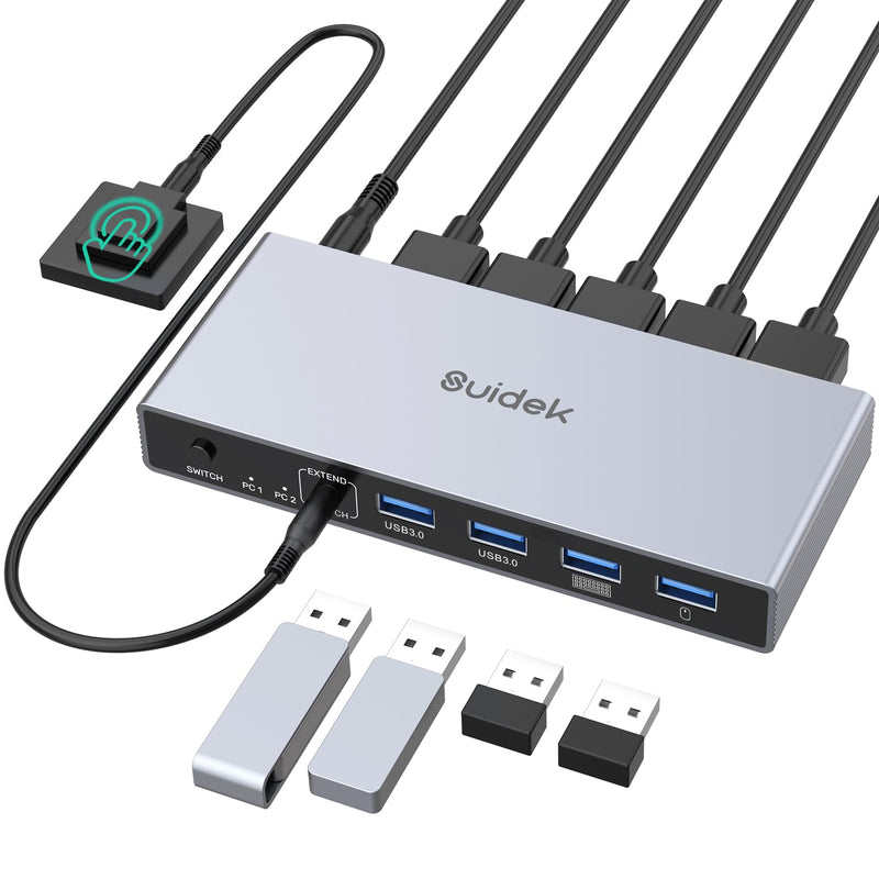 Displayport KVM Switch 2 Computers 1 Monitor, 8K@60Hz 4K@144Hz USB 3.0 DP KVM Switches for Two Computers Share one Screen with 4 USB Ports, Includes Desktop Controller and 5V Power Adapter Space Grey-DP 2 in 1 Out