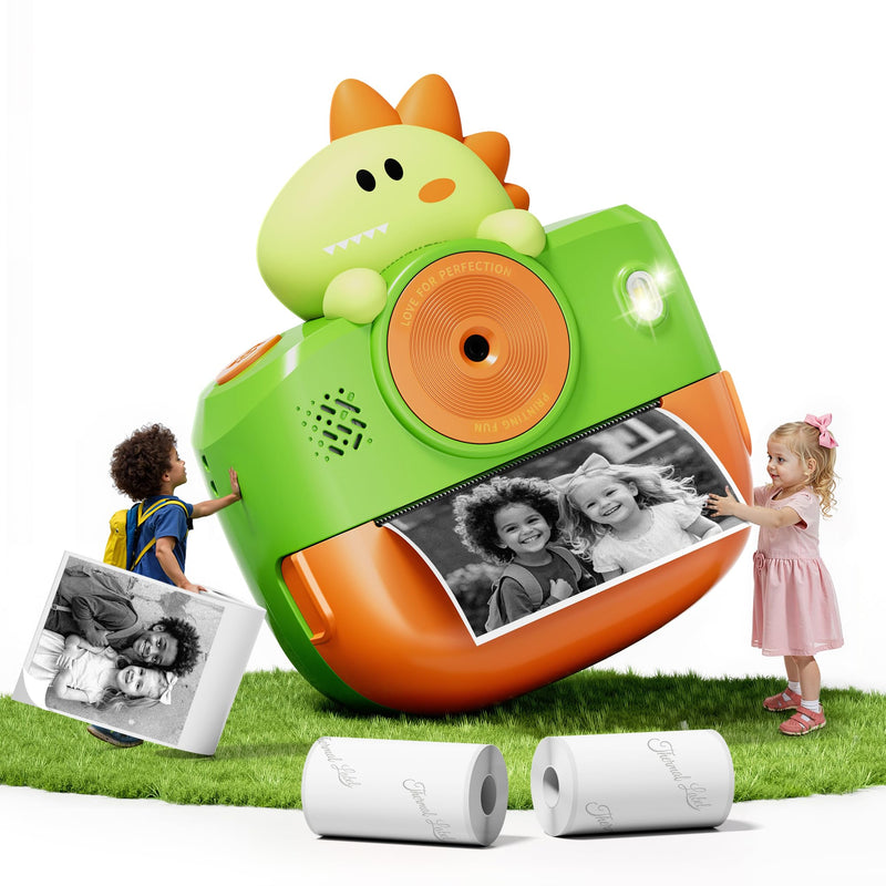 Dinosaur Camera for Kids, Kids Camera Instant Print, Bluetooth Kid Cameras Printer as Birthday Gifts for 2 to 11 Years Old Boys, Cameras for Kid with Sticker Paper, Dinosaur Toys for Toddlers