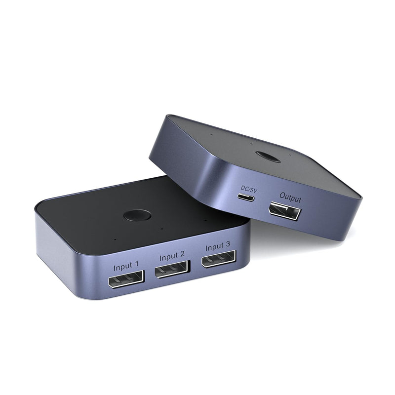 Y.D.F 8K@60Hz DisplayPort Switcher 3 in 1 Out DP1.4 32.4Gbps Data Transfer Switcher Box Aluminum Support 4K@120Hz HDR 3D Compatible with PC/Monitor/Laptop/UHD TV/Discrete Graphics Card