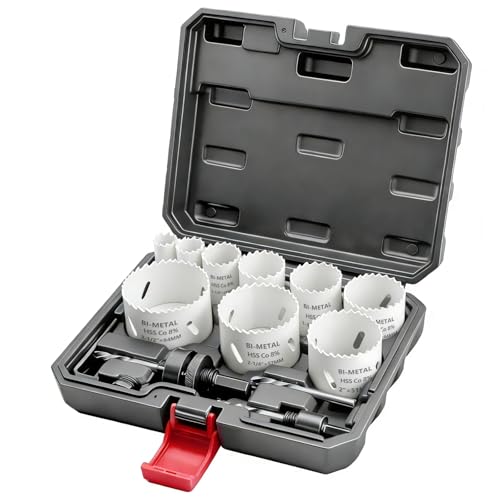 Greywolf 15 pcs Bi-Metal Hole Saw Set, M42 8% Cobalt HSS Hole Saw Kit with 3/4"-2-1/2" (19-64mm) 9-Piece Hole Saw Blades, Box with Arbor, Drill Bit, Hex Key, for Metal, Wood, Plastic White