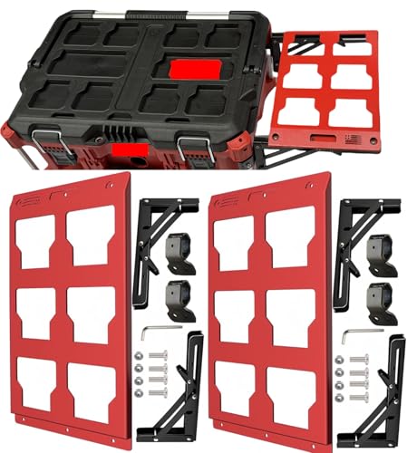 for Milwaukee Packout Compatible Foldable Side Mount Rack Heavy Duty Side Storage Organizer, Wall & Floor Installation, 100LB Capacity, Toolbox Accessory (2 red) 2