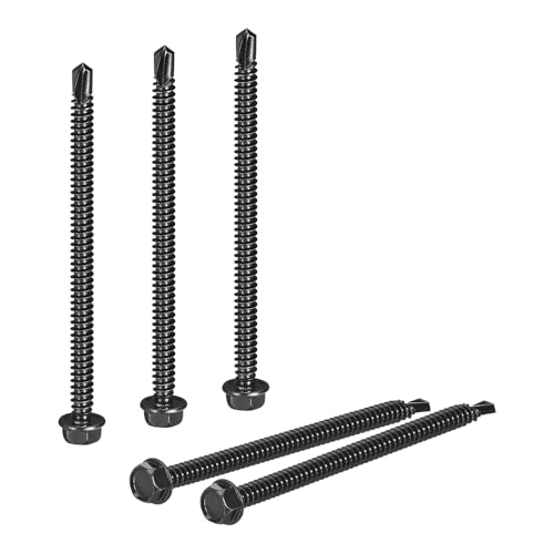 uxcell 100Pcs #14 x 4 Self Drilling Screws, 410 Stainless Steel Self Tapping Screws for Metal, Black Oxidation Finish, Hex Washer Head Sheet Metal Screws #14 x 4" 100