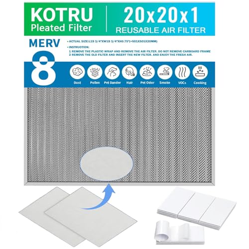 20x20x1 Air Filter, Reusable Air Filter - MERV 8, Washable Aluminum Permanent Electrostatic Filter - Long Service Life - For - Home and Office HVAC, Fireplace Systems (20x20x1) 20x20x1