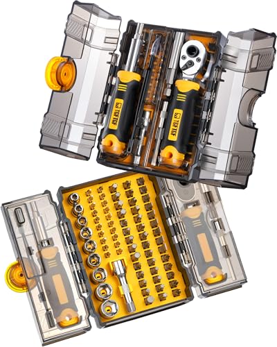 TGFTGF 78 PCS Precision Screwdriver Set, Socket Set SAE 5/32”-1/2”, Multi Bit Tool Kit & Ratcheting Wrench With Premium Case for Household Repair, DIY, Electronics, Eyeglasses, Bicycle, Car, Garage